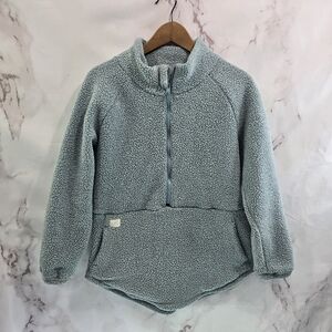 Deso Jacket Women S Medium Blue Sweater Fleece Zip Teddy Mock Kangaroo Pullover